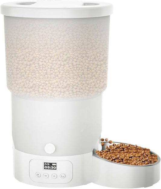 Gimars 5L/20 Cups Automatic Cat Feeder, Programmable 1-6 Meals Cat Food Dispenser with Stainless Steel Bowl, Easy Setup, Dual Power Supply,10s Meal Call Timed Pet Feeder for Cats and Small Dogs-PurrikoPets