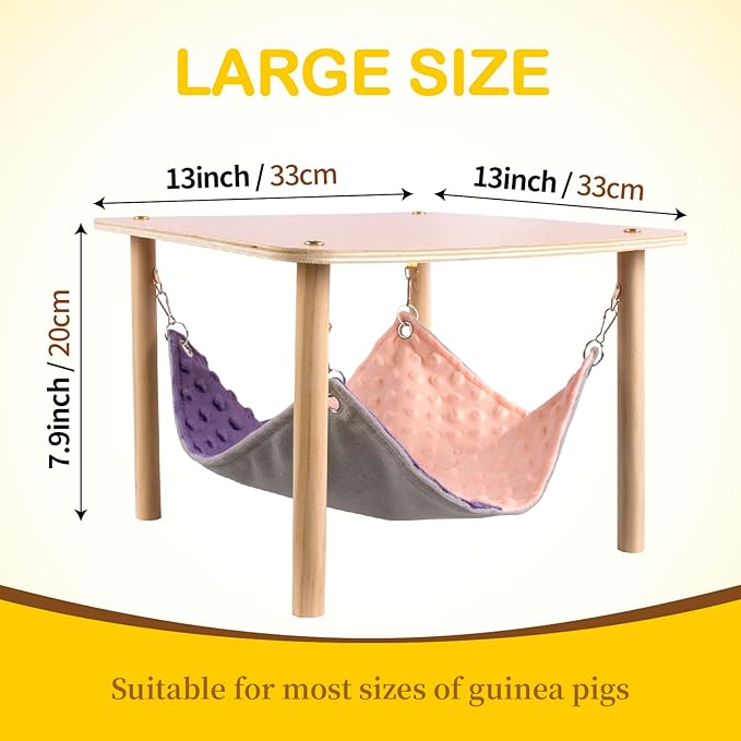 Enlarged Guinea Pig Hammock with Wooden Stand,Small Animal Hanging Bed Large Platform for Guinea Pigs Bunny Ferret Hamster Hiding Sleeping 13L x 13W x 11H in-PurrikoPets