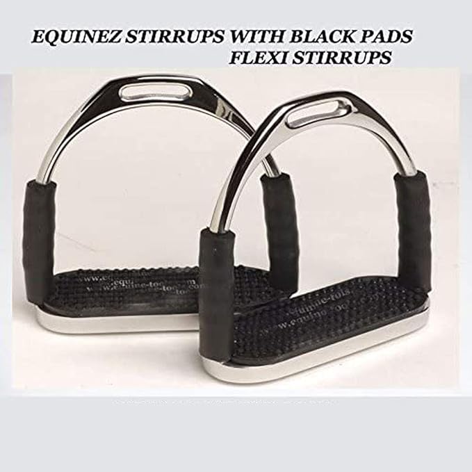 Flex Stainless English Saddle Stirrups Iron Pads Knee Ankle Stress Pain Relief-PurrikoPets