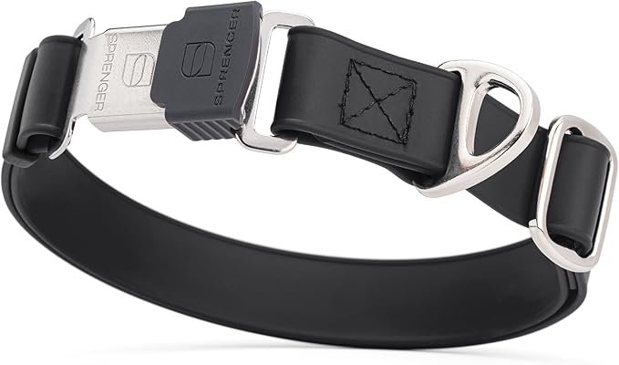 Dogline Biothane Waterproof Dog Collar with Herm Sprenger Black Stainless Steel Quick Release Buckle – Heavy Duty Tactical Durable Collar for Dogs – Comfortable and Safe Pet Collar W 1" L 15-25" Black-PurrikoPets