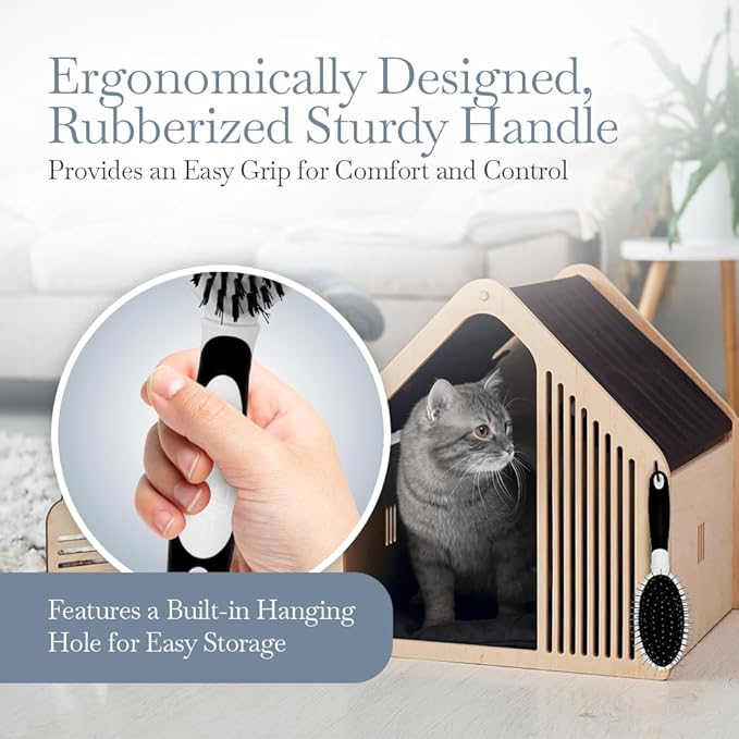 Fuller Brush 2-in-1 Double-Sided Pet Brush - Electroplated Round-Ended Steel Pins Positioned Into a Flexible Cushion on One Side & Nylon Bristles - Remove Shedding - Tool For Grooming Dogs & Cats-PurrikoPets