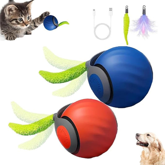 2Packs Speedy 2.0 Tail Cat Toys for Bored Indoor Adult Cats,2025 New Generation Interactive Cat Toys for Indoor Cats,Automatic Moving Ball with Tail,Blue and Orange-PurrikoPets