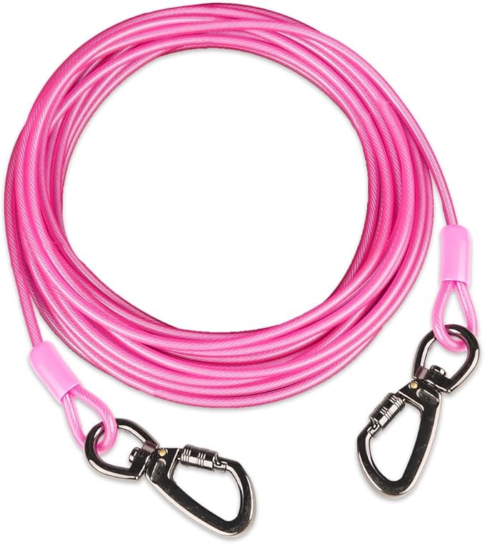 Dog tie Out Cable, 10/20/25/30/50/70/100 feet, Suitable for Dogs up to 350 pounds, Dog Cable with Swivel Buckle, Lightweight, Non-Winding, for Outdoor Camping, Yard Dog Cable (Pink, 70FT)-PurrikoPets