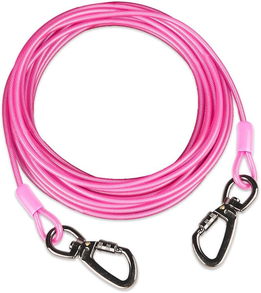 Dog tie Out Cable, 10/20/25/30/50/70/100 feet, Suitable for Dogs up to 350 pounds, Dog Cable with Swivel Buckle, Lightweight, Non-Winding, for Outdoor Camping, Yard Dog Cable (Pink, 70FT)-PurrikoPets
