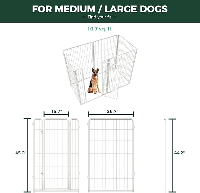 FXW Homeplus Unleashed Indoor Dog Playpen - Stress-Free and Safe Play, Heavy Duty 45 Inch 6 Wire Panels Dog Pen for Large Dogs, White│Patented-PurrikoPets