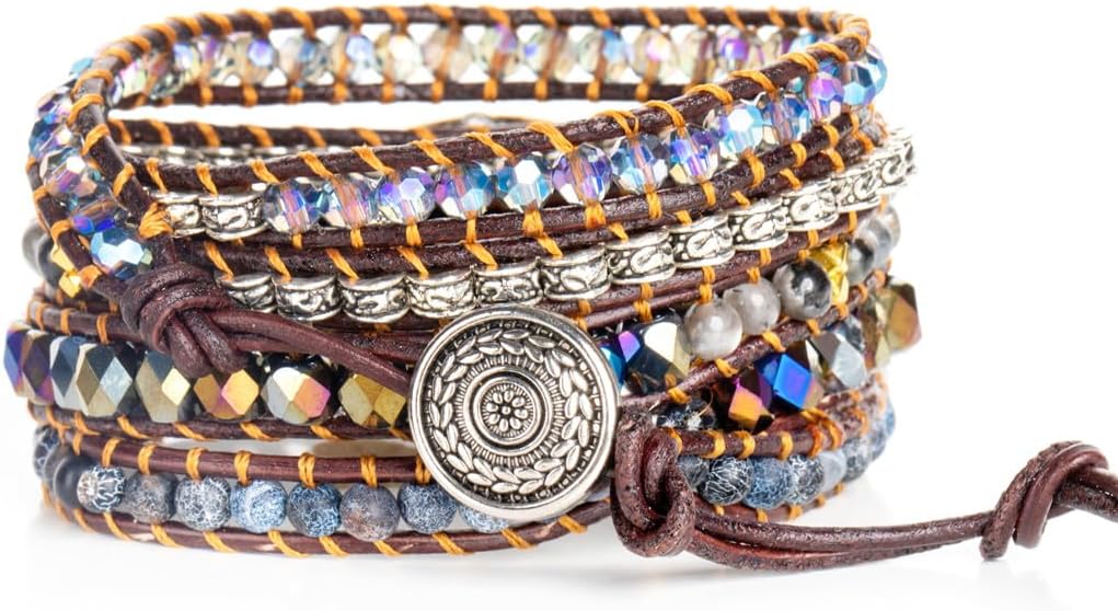 YGLINE Boho Handmade Wrap Leather Tube Crystal Stone Bracelet for Women