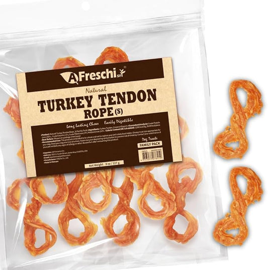 Afreschi Natural Turkey Tendon Rope (S) 8 oz, USA-Sourced Turkey Tendon, All Natural Puppy Chew, Hypoallergenic, Rawhide Alternative, for Small Breeds-PurrikoPets