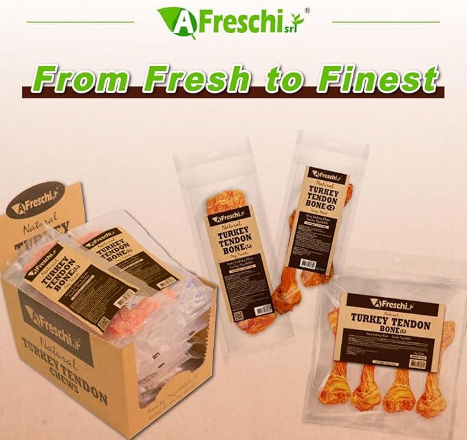 Afreschi Natural Turkey Tendon Bone (L) 10 Units/Box, Dog Treats for Signature Series, All Natural Human Grade Puppy Chew, USA-Sourced Turkey Tendon, Hypoallergenic, Rawhide Alternative-PurrikoPets