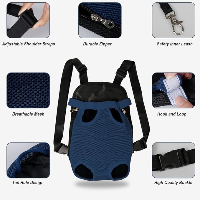 FEimaX Dog Carrier Backpack Pet Legs Out Front Cat Travel Bag, Adjustable Puppy Backpacks Carriers Hands-Free for Small Medium Dogs Cats Hiking Traveling Camping Daily Walking (Medium, Navy)-PurrikoPets