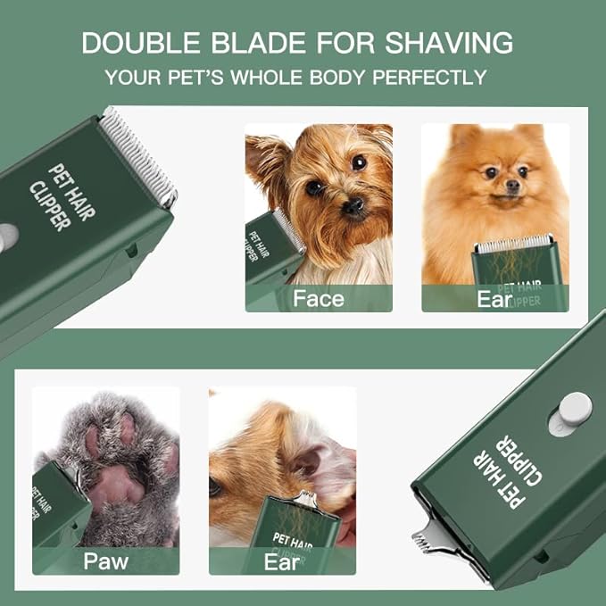 Feet Hair Trimmer, Dog Clippers,Quiet Washable USB Rechargeable Cordless Dog Grooming Kit,Electric Pets Hair Trimmers Shaver Shears for Dogs and Cats Green-PurrikoPets