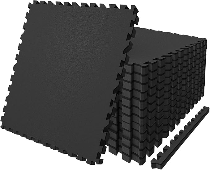 AIRHOP 0.79in Thick 48 Sq Ft Exercise Equipment Mats, 12 Tiles Upgraded Rubber Top with High Density EVA Foam, Large Interlocking Puzzle Gym Flooring for Home Gym, Heavy Weight Workout,Black-PurrikoPets
