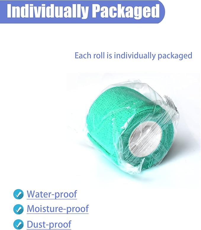 9 Pack 2" x 5 Yards Self Adhesive Bandage Wrap Self Stick Wrap for Ankle, Wrist, Finger, Sports, Breathable Cohesive Vet Tape for Pets (Middle Green)-PurrikoPets