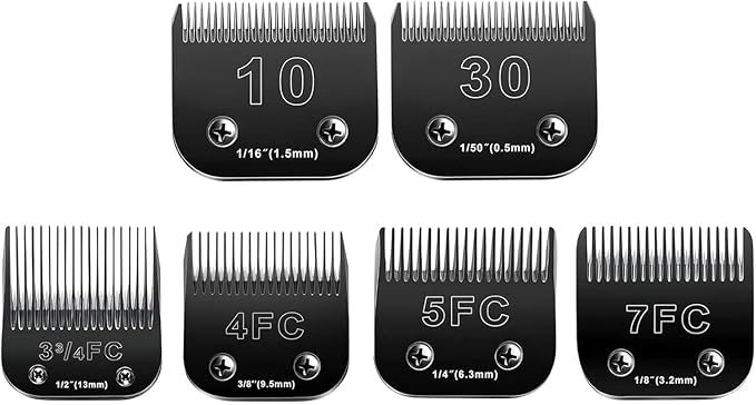 6pcs Dog Grooming Replacement Blades Compatible with Andis/Oster A5/Wahl KM-10 Series Dog Clippers,Detachable Clipper Replacement Blade,Black (6PCS Black-#10+30+3FC+4FC+5FC+7FC)-PurrikoPets