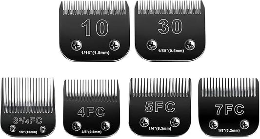 6pcs Dog Grooming Replacement Blades Compatible with Andis/Oster A5/Wahl KM-10 Series Dog Clippers,Detachable Clipper Replacement Blade,Black (6PCS Black-#10+30+3FC+4FC+5FC+7FC)-PurrikoPets