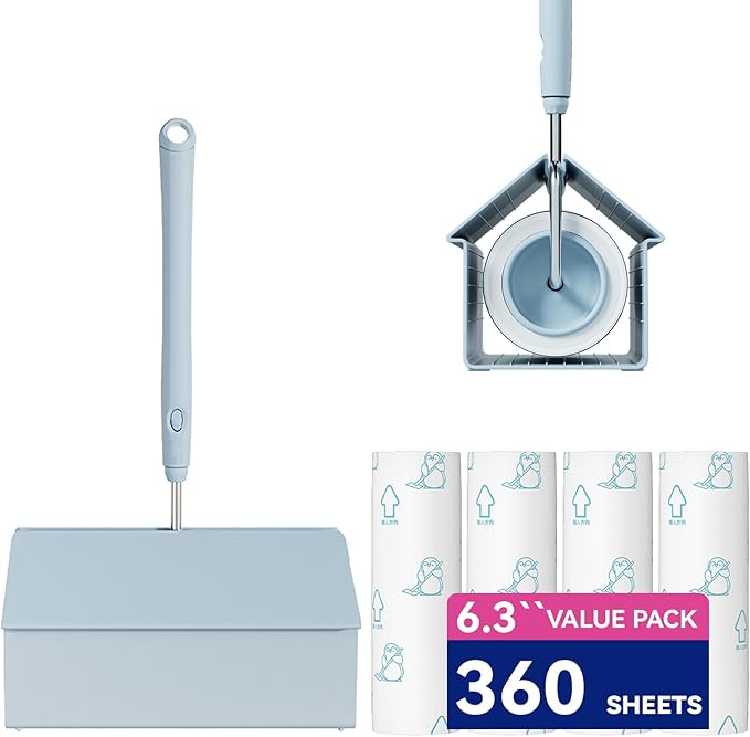 Extra Sticky Large Surface Lint Roller, 6.3'' Giant Lint Roller for Pet Hair, 360 Sheets/ 4 Refills, Long Handle Lint Remover for Clothes, Furniture (1 Roller + 360 Sheets)-PurrikoPets