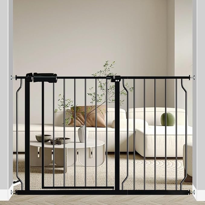 Fairy Baby Safety Gate 14.17 inch Extension for Extra Wide Baby Gate Dog gate Pressure Mounted Walk Through Pet Gate Black-PurrikoPets