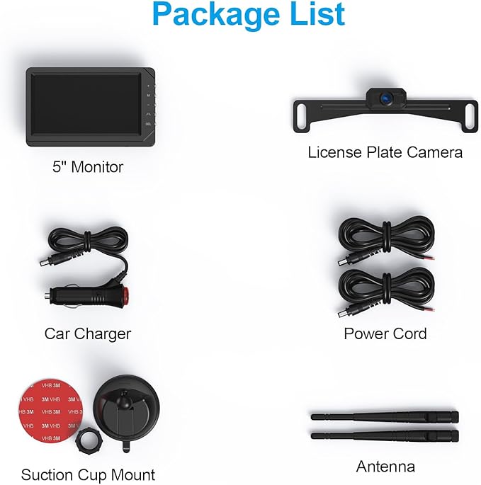 Fookoo HD 1080P 5-inch Wireless Backup Camera, 5" Split Screen Monitor Rear View Licence Plate Camera, DIY Guide Lines Wide Angle IP69 Waterproof Easy to Install for Car Pickup Van SUV - DW5CT-PurrikoPets