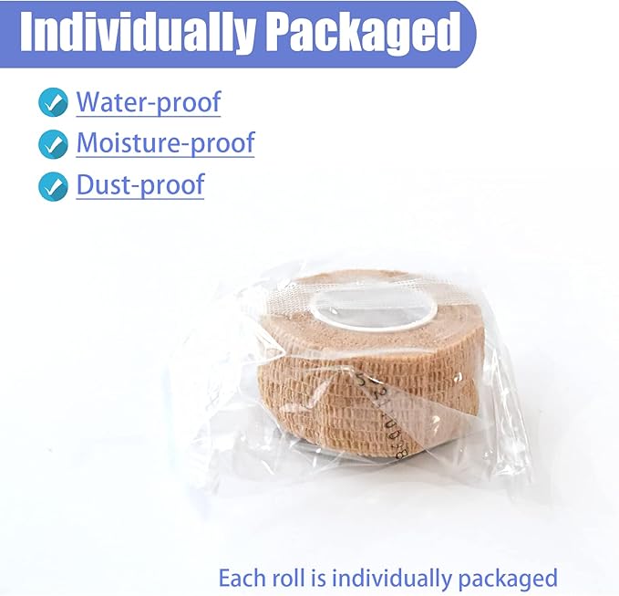 9 Pack 1" x 5 Yards Self Adhesive Bandage Wrap Self Stick Wrap for Ankle, Wrist, Finger, Sports, Breathable Cohesive Vet Tape for Pets (Skin Color)-PurrikoPets