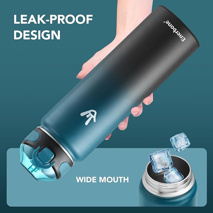 Enerbone 32 oz Insulated Water Bottle, Stainless Steel Bottle with Carrying Strap, Double-Wall Vacuum Insulation Design, Leakproof Sports Bottle with Straw, Keep Drinks Cold or Hot for Hours-PurrikoPets