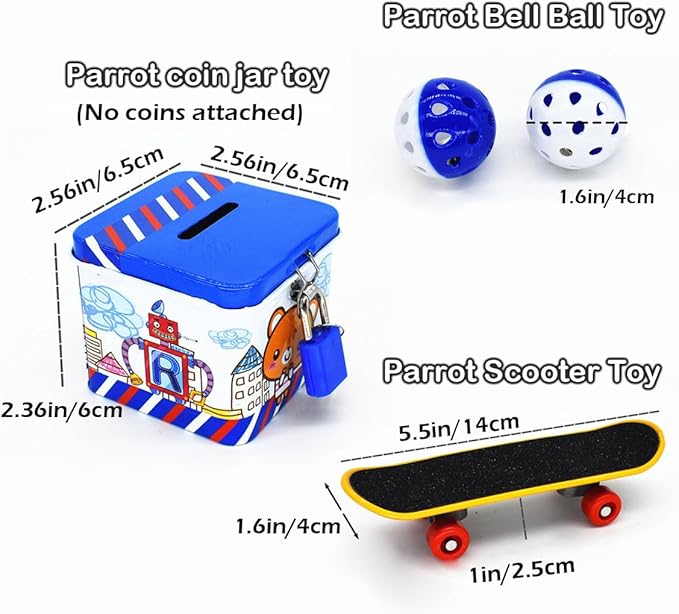 6pcs Interactive Puzzle Toy Set for Small Parrots - Training, Stress Relief, Include Coin Box, Bell Ball, Skateboard & Ferrule Toy for Bird Budgies, Cockatiels, Parakeet etc-PurrikoPets