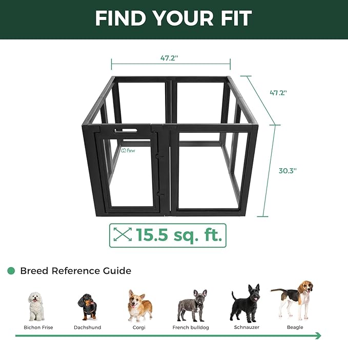 FXW AuraSpace Acrylic Indoor Unleashed Dog Playpen for Small and Medium Dogs, 30 Inch, 8 Panels, Black-PurrikoPets