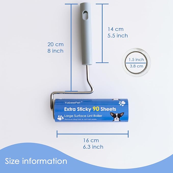 Extra Sticky Large Surface Lint Roller, 6.3'' Giant Lint Roller for Pet Hair, Lint Remover Roller for Cat Hair, Clothes, Furniture (1 Handle + 90 Sheets)-PurrikoPets