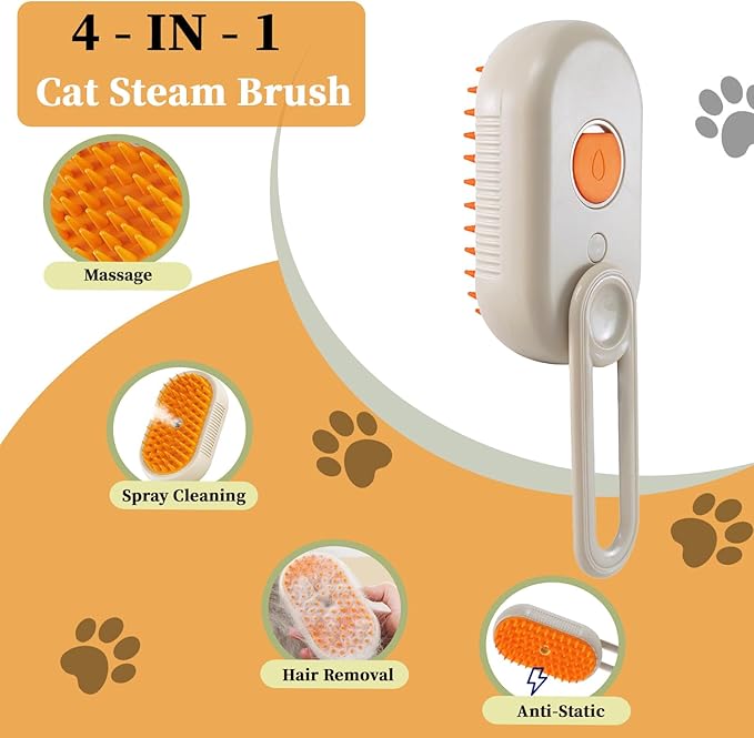 4-in1 Cat Steam Brush for Shedding & Grooming, Spray Hair Removal Comb with 2 Waterless Shampoo, Cat and Dog Brush for Shedding, Pet Grooming Comb Hair Removal Tool for Cats and Dogs-PurrikoPets