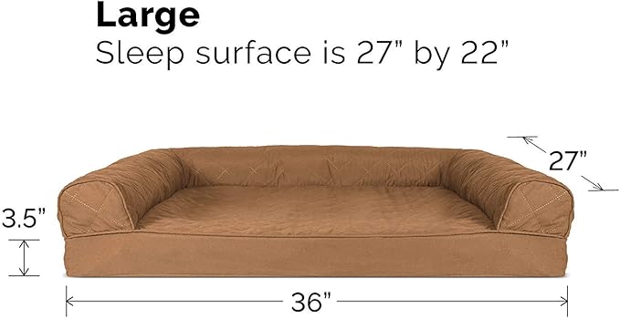 Furhaven Orthopedic Dog Bed for Large/Medium Dogs w/ Removable Bolsters & Washable Cover, For Dogs Up to 55 lbs - Quilted Sofa - Toasted Brown, Large-PurrikoPets