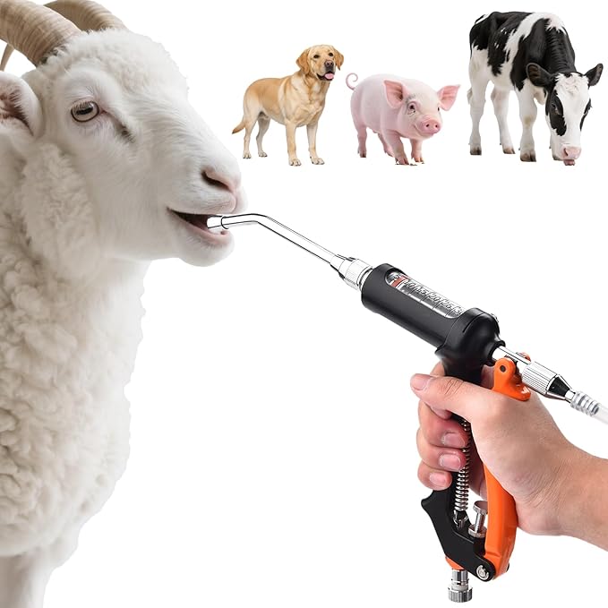 30ML Veterinary Metal Feeding Gun, Continuous Drench Gun Dosing Device Veterinary Adjustable Medicine Dispenser Husbandry Autonomous Feeding Tool, Pig Cattle, Sheep, Horse for Drench Gun-PurrikoPets