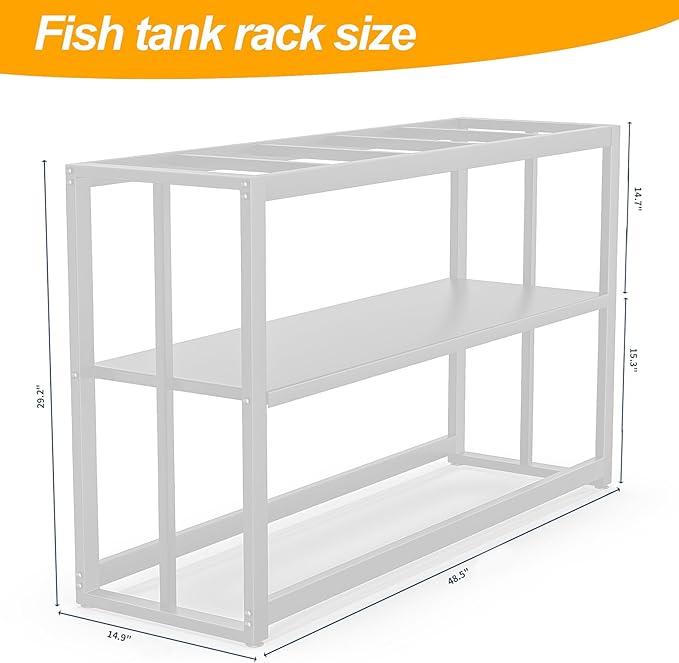 Akenow 55-75 Gallon Fish Tank Stand with Storage Shelf, 48.5 x14.9 x 29.2 Inch Aquarium Stand, Turtle Tank, Reptile Terrariums and Breeder Tank Stand,980LBS Capacity, White-PurrikoPets