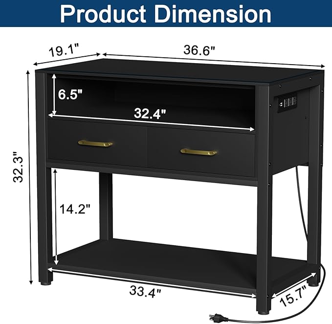 40-50 Gallon Fish Tank Stand with Power Outlet & 2 Storage Drawers, Heavy Duty Metal Frame Aquarium Stand with Waterproof Mat, 36.6" L*19.1" W Tabletop, 800LBS Capacity, Black-PurrikoPets