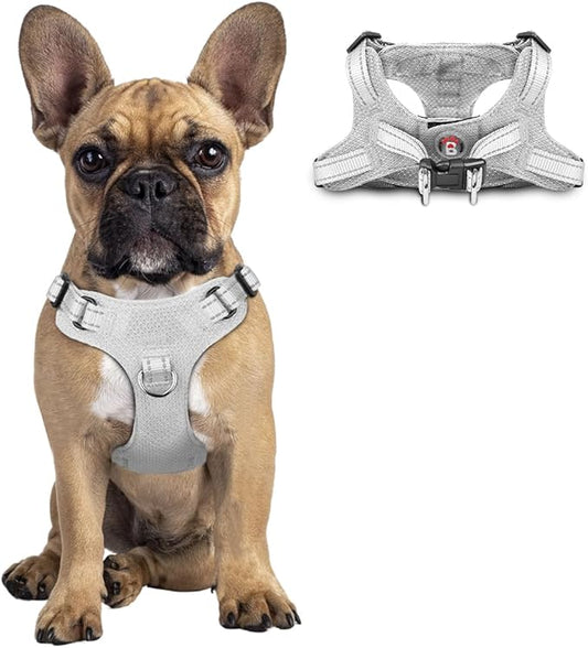 Dog Harness Step in Dog Vest Harness, Reflective Adjustable Puppy No Pull Harness Breathable Soft for Small and Medium Dogs Cats, Grey, S-PurrikoPets