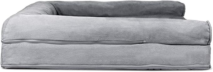 Furhaven Cooling Gel Dog Bed for Large Dogs w/ Removable Bolsters & Washable Cover, For Dogs Up to 95 lbs - Plush & Suede Sofa - Gray, Jumbo/XL-PurrikoPets