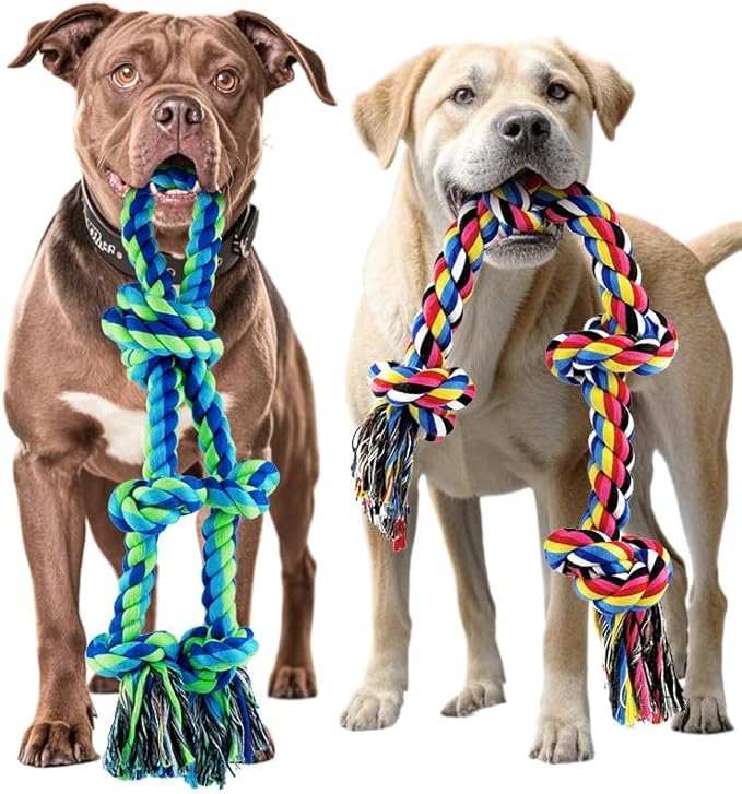 Dog Rope Toy for Large Dogs, 2 Pack Heavy Duty Dog Chew Toys for Aggressive Chewers, Indestructible Dog Toys for Super Chewer, Durable Tug of War Pet Toy for Medium to Large Breed Teeth Cleaning-PurrikoPets