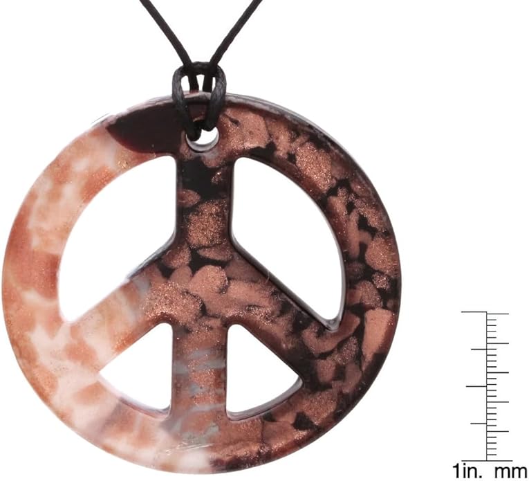 BESHEEK Murano Inspired Peace Sign Blown Glass Lampwork Art Pendant Necklace for Women Handcrafted Artisan Hypoallergenic Italian Style Jewelry