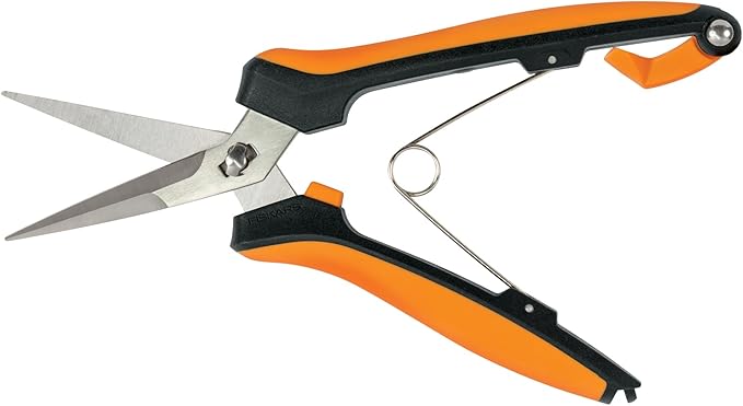 Fiskars Curved Micro-Tip Pruning Snips - 6" Garden Shears with Sheath and SoftGrip Handle - Yard and Garden Tools - Orange/Black-PurrikoPets