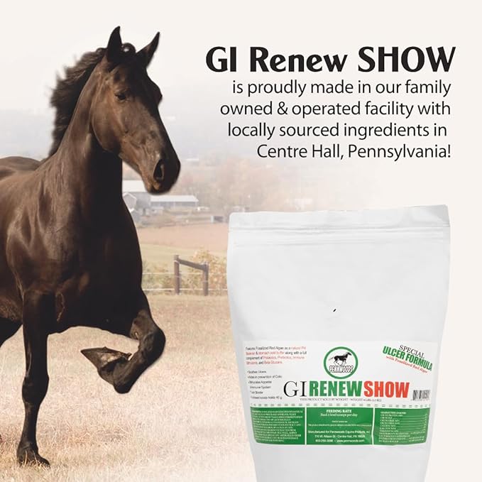 GI Renew Show, Probiotics for Equine, Immune and Appetite Stimulation, Prebiotics, Digestive Enzymes | Horse Supplement Providing Ulcer Relief and Treatment, Organic Toxin Binder, 6 LB Bag-PurrikoPets