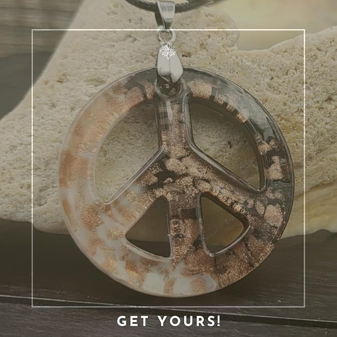 BESHEEK Murano Inspired Peace Sign Blown Glass Lampwork Art Pendant Necklace for Women Handcrafted Artisan Hypoallergenic Italian Style Jewelry