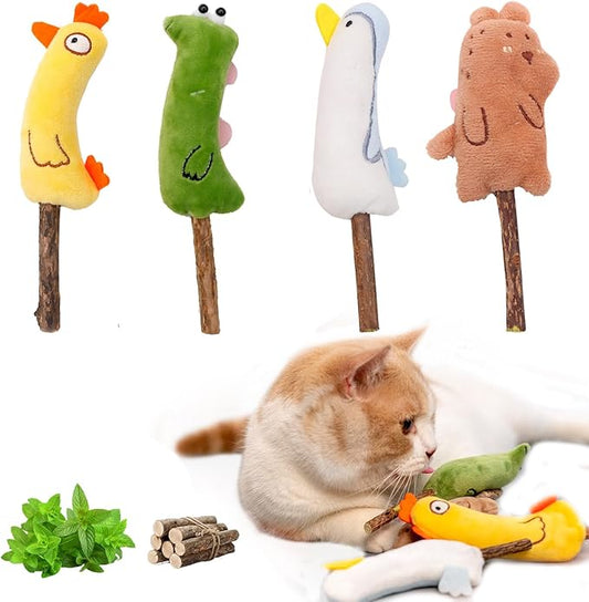4-Piece Catnip Toys with Valerian Stick Catnip Toys with Various Cute Animal Styles, Plush Cat Toys for Indoor Cats, Cat Chew Toys Kitten Toys-PurrikoPets