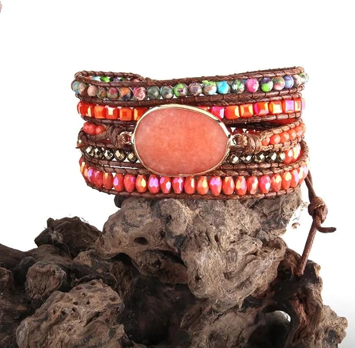 ZOSOJONA Women Wrap Bracelet Boho Natural Jasper Crystal Stone Beads Strand Bracelets