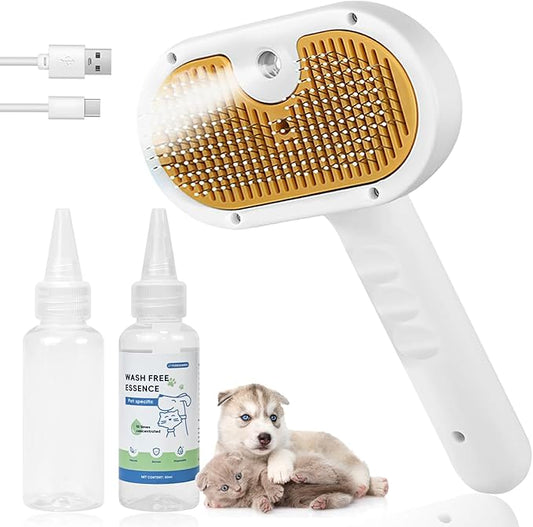 4-in-1 Pet Steam Brush for Dog & cat brush for shedding，Spray Hair Removal Comb with Waterless Shampoo–Self-Cleaning Pet Grooming Tool for Shedding, Anti-Static & Skin-Friendly Design-PurrikoPets