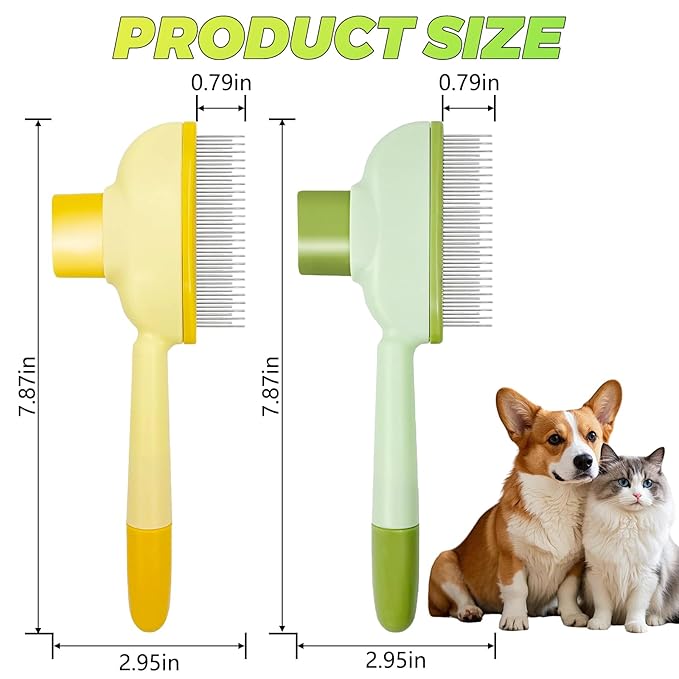 Flea Combs for Cats and Dogs with Release Button,Long & Short Stainless Steel Teeth for Deshedding, Fine Tooth Pet Brushes for Grooming Pet Hair Removal for Long and Short Hair 2 Pack-PurrikoPets