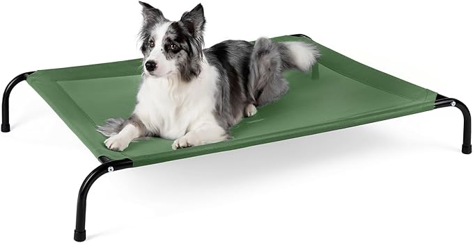 50" Lx35 Wx8 H Cooling Elevated Dog Bed for Large Dogs with Non-Slip Floor Protectors & Breathable Mesh, Raised Indoor & Outdoor Dog Cot Pet Hammock, Green-PurrikoPets