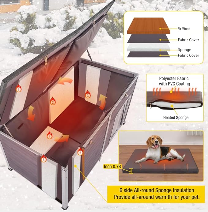 Aivituvin Large Dog House with Insulated Liner for Outdoor, Waterproof Outsides Heated Dog Kennel for Small Medium Large Dog with All-Around Iron Frame-PurrikoPets