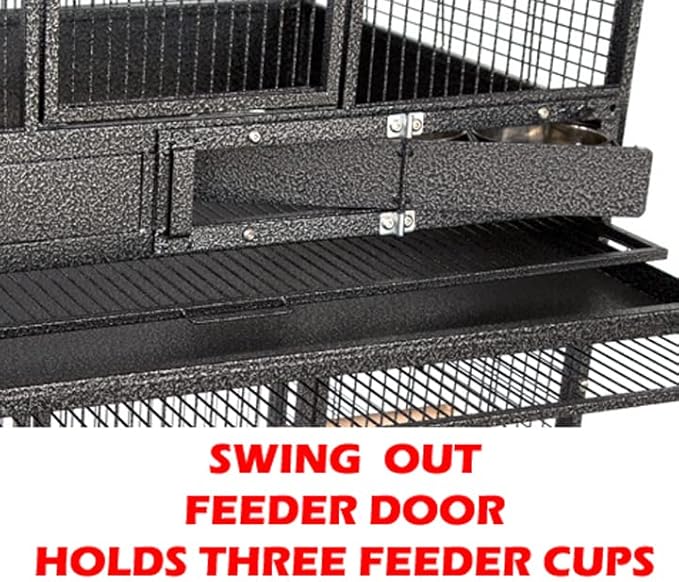 Extra Large Single Stacker Strong Heavy Duty Wrought Iron Breeder Parrot Aviary Bird Breeding Breeder Cage with Side Nest Breeding Doors On Wheels-PurrikoPets