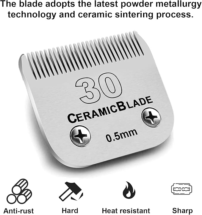 2Pack 30 Blade Dog Grooming Clipper Blades Compatible with Andis/Wahl/Oster Dog Clippers,Detachable Stainless Steel Blade,Size-30, 1/50-Inch Cut Length (64260)-PurrikoPets