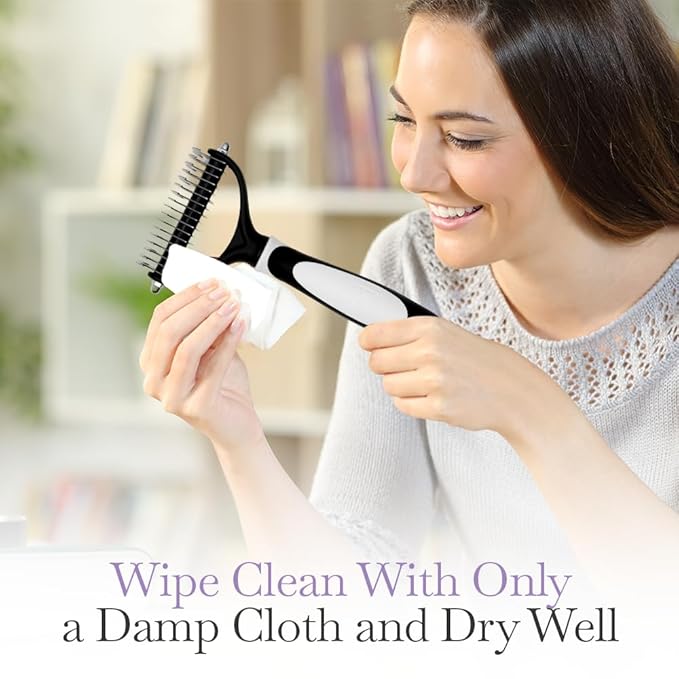 Fuller Brush Dual-Head Dematting Pet Comb - Stainless Steel Teeth with Slightly Sharp Edges - 7 Narrow-Gap & 9 Wider-Gap on Other Side - Use to Remove Stubborn Fur & For Grooming Dogs & Cats-PurrikoPets