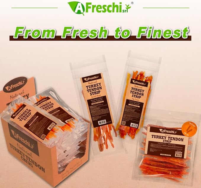 Afreschi Natural Turkey Tendon Strip 10 Units/Box, All Natural Human Grade Puppy Chew, USA-Sourced Turkey Tendon, Hypoallergenic, Easy to Digest, Rawhide Alternative-PurrikoPets