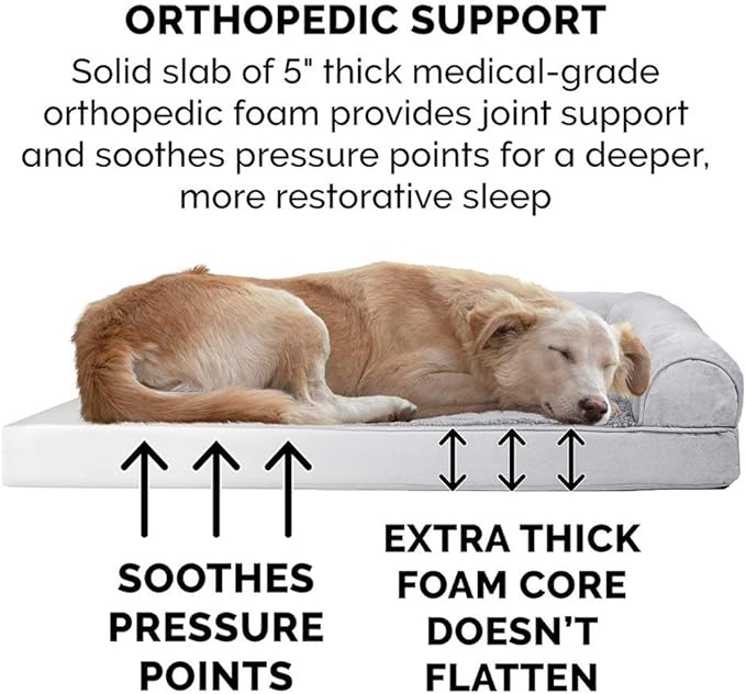 Furhaven Orthopedic Dog Bed for Large Dogs w/ Removable Bolsters & Washable Cover, For Dogs Up to 125 lbs - Plush & Suede Sofa - Gray, Jumbo Plus/XXL-PurrikoPets