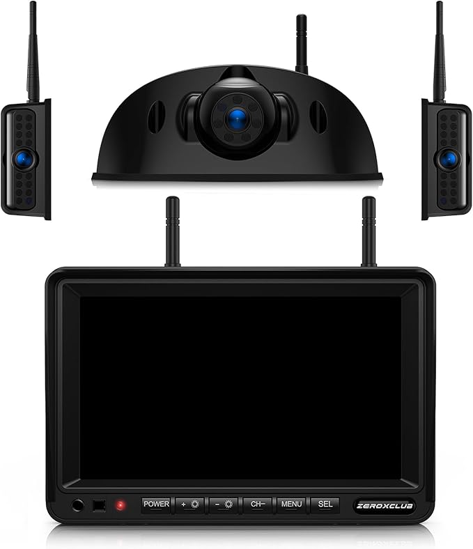 3-Camera Wireless RV Backup Camera System with 7-Inch Monitor, 1 Rear Sharkfin, 2 Side Cameras, DVR Monitor & IR Night Vision, IP69K Waterproof, Compatible with Furrion Pre-Wired RV Trailer-PurrikoPets